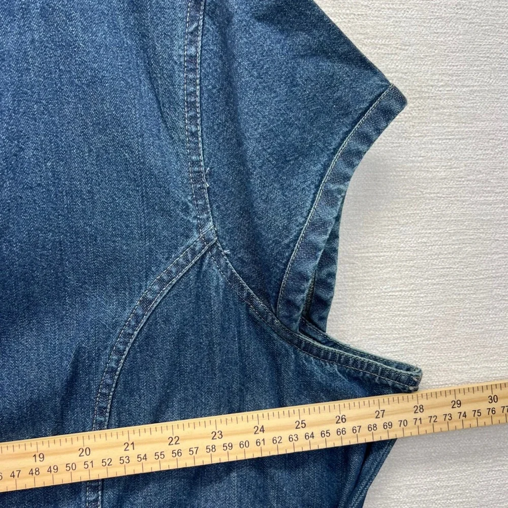 VTG 90s Carolina Blues Plus Denim Wrap Dress 28W Short Sleeve V Neck Tie Waist - Picture 5 of 8